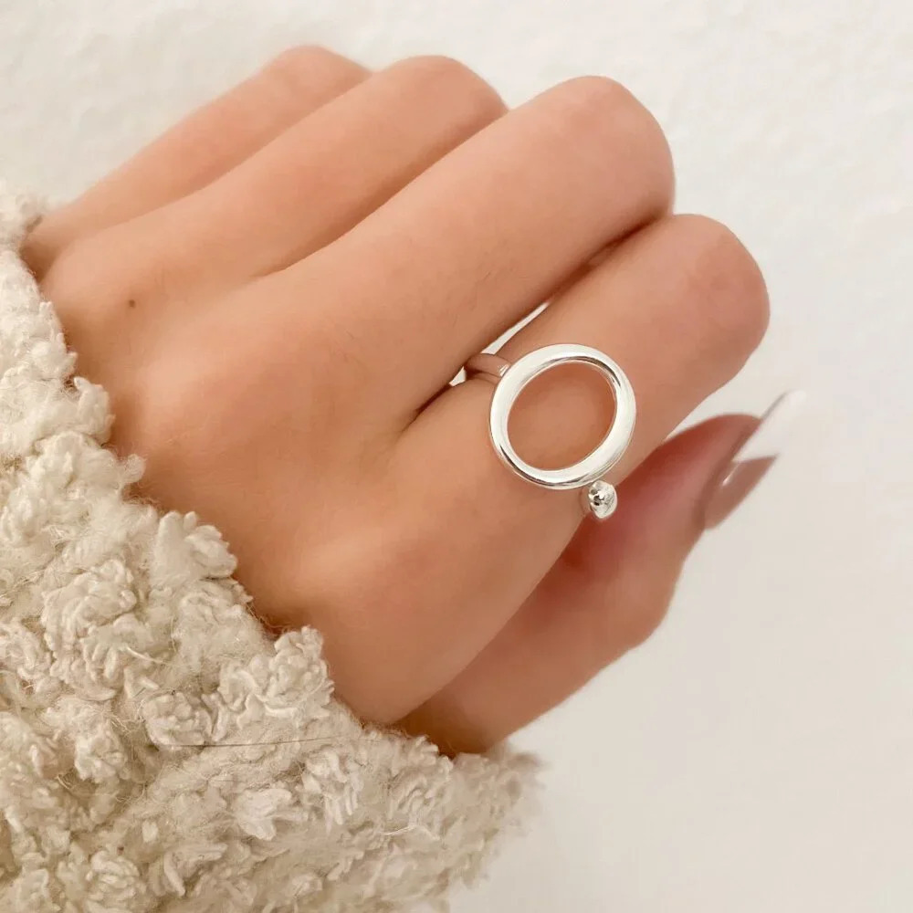 925 Sterling Silver Oval Ring Minimalist Ring Dainty Round Oval Circle Ring